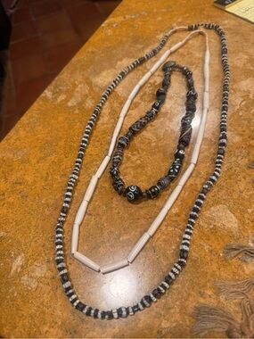 Black Multibead african trade beads Necklace with Swirl Accents all 3 necklaces